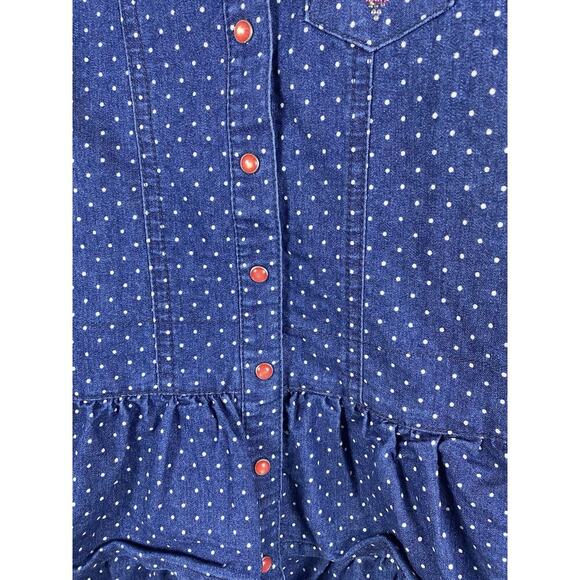 Guess Jeans Denim Dress Girls Size 5 Button Up Ruffle Hem Polka Dot Y2K Retro - Picture 3 of 11